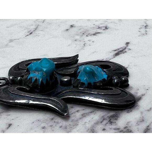 Vintage Southwest 980 Sterling Silver Turquoise Angel Pendant - Picture 4 of 7